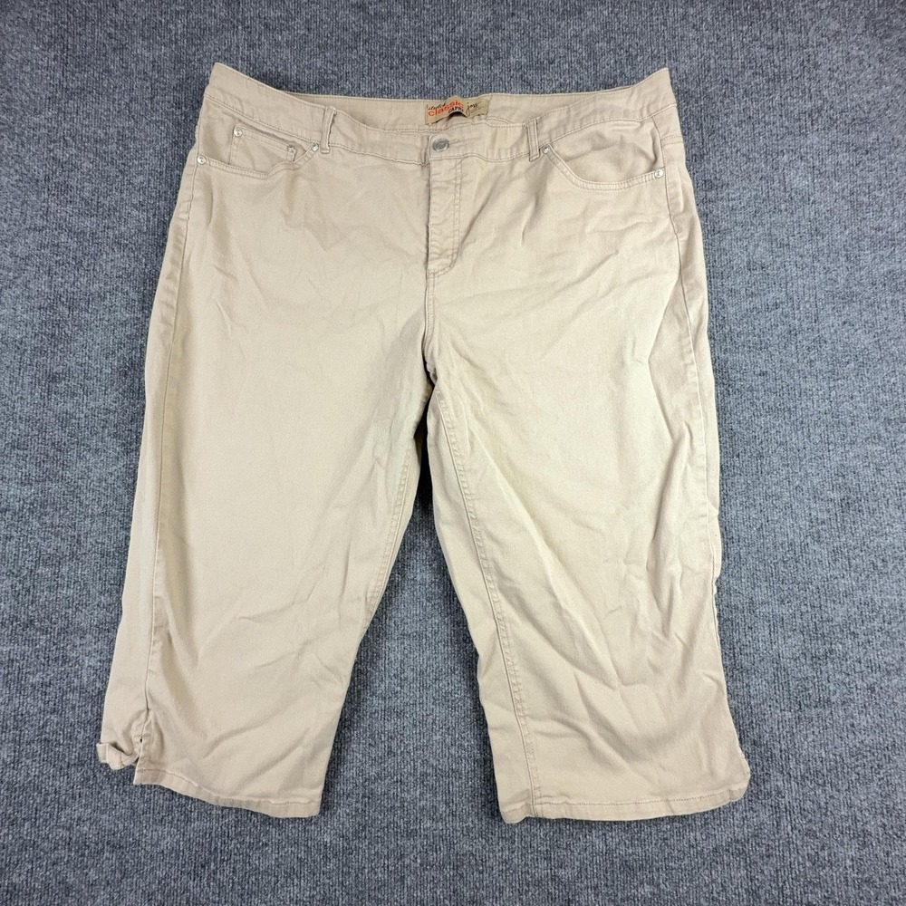 Just My Size Capri Pants Womens 26W Beige Stretch Twill Classic Zip Pockets